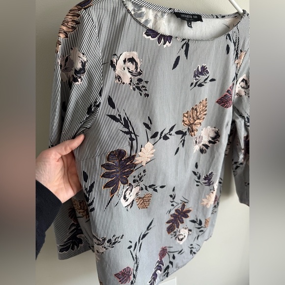 Lafayette 148 New York Stretch Cotton Caddie Blouse - Stripes/Floral - Size 4 - Picture 5 of 11